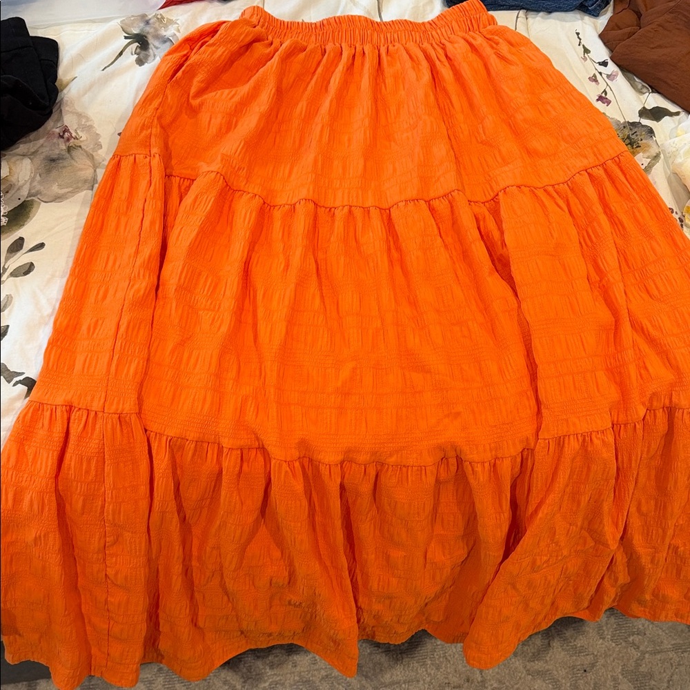 Bright Orange Tiered Maxi Skirt